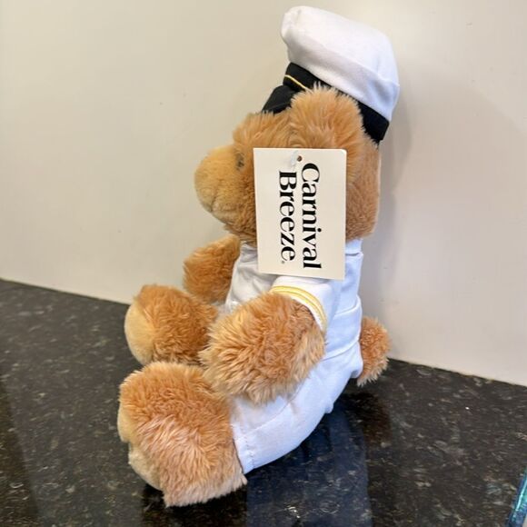 Carnival Breeze Cruise Victory Captain Brown Teddy Bear Plush 10” White Uniform - Picture 4 of 9
